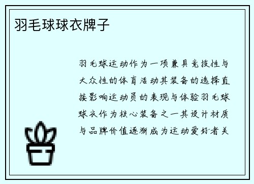羽毛球球衣牌子