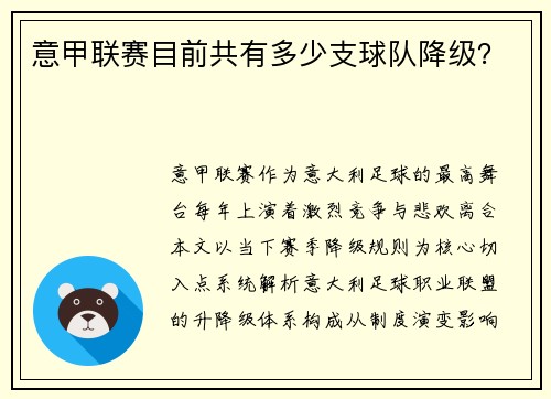 意甲联赛目前共有多少支球队降级？