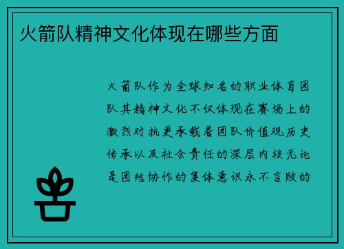 火箭队精神文化体现在哪些方面